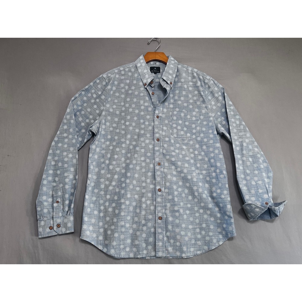 Ben Sherman Mens Blue Sunburst Print Long Sleeve Button Down Shirt Large